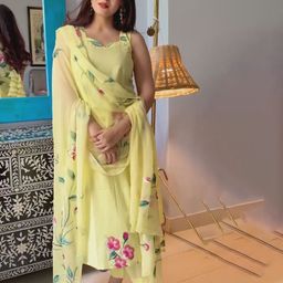 KALINI Floral Printed Sweetheart Neck Straight Kurta With Trousers And Dupatta-picture-25