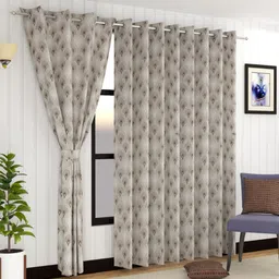Florida Mimosa Brown 2 Pieces Ethnic Motifs Printed Velvet Sheer Long Door Curtains-image-79