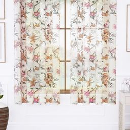 Story@home Cream-Coloured & Pink Set of 2 Floral Sheer Window Curtain-18