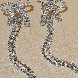 VAGHBHATT Silver-Plated Rhinestone Studded Bow Design Drop Earrings image 4