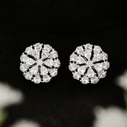 ATIBELLE Silver-Plated Cubic Zirconia Stone Studded Contemporary Shaped Studs-3