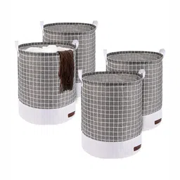 Aura 4-Pcs Grey Checked Foldable Laundry Bags With Handle - 43L-23
