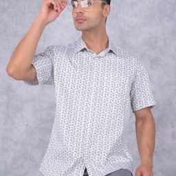 Crimsoune Club Men Smart Spread Collar Geometric Printed Cotton Slim Fit Casual Shirt-image-32