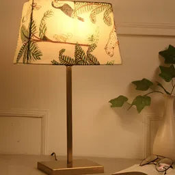 green girgit Cream-Coloured Printed Metal Frusturical Shaped Table Lamp with Bulb-24