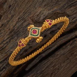Kushal's Fashion Jewellery Ruby-Green Gold-Plated Ruby-Studded Antique Bangle-28