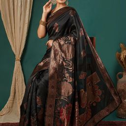 KALINI Black Silk Blend Woven Design Sarees-image-7