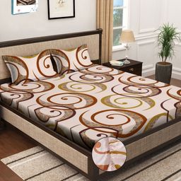 Myntra Elegant Homes Cream-Coloured & Brown Geometric 300 TC King Bedsheet with 2 Pillow Covers-image-20
