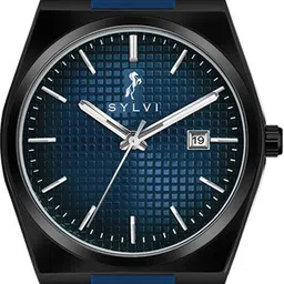 Sylvi Men Patterned Dial & Straps Analogue Multi Function Watch Pro-Blu-Black-Blu-PU image 5