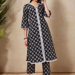 Moda Rapido Printed V-Neck Pure Cotton Tunic With Trousers-image-59