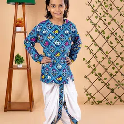 BEBE UNICORN Boys Ethnic Motifs Printed Angrakha Pure Cotton Kurta with Dhoti Pants-30