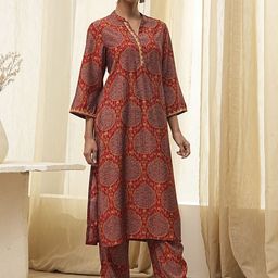 Biba Ethnic Motifs Printed Mandarin Collar Straight Kurta With Trouser-picture-14