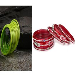 SOMIL Set of 18 Green Alloy Artificial Stones & Beads Bangles-image-89