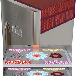 LooMantha 5-Pcs Maroon & White Checked Fridge Appliance Cover & Mats-21