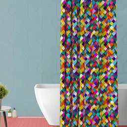 ArtzFolio Pink & Blue Geometric Printed Waterproof Shower Curtain-image-41