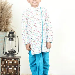 Here&Now X Kinder Kids Boys Printed Regular Pure Cotton Kurta with Dhoti Pants-54