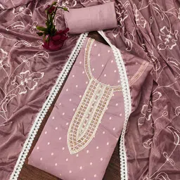 SHADOW & SAINING Floral Woven Design Beads & Stones Semi-Stitched Dress Material-image-85