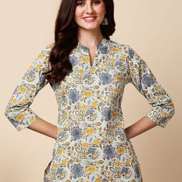 antaran Floral Print Mandarin Collar Cotton Top-picture-18