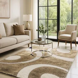 AaHo Decor Beige & White Geometric Anti-Skid Microfiber Carpet-2