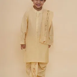 Sethukrishna Boys Band Collar Art Silk Straight Kurta With Dhoti Pants And Angavastram-44