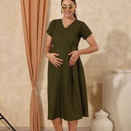 EASY MOM Women Short Sleeve Maternity Fit & Flare Midi Women Short Sleeve Maternity-image-126