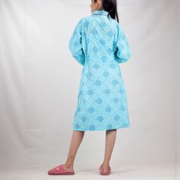 CLYMAA Blue Pure Cotton Maxi Printed Nightdress-image-30