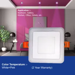 d'mak 3+3 Watt LED Side Pink Square Panel Light Ceiling 3D Effect Lighting (Double Color)pack of 4 Recessed Ceiling Lamp image 4