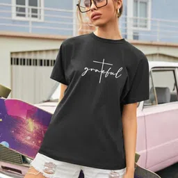 BOMBAE TEES Women Typography Printed V-Neck Bio Finish Applique T-shirt-picture-30