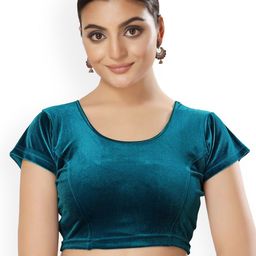 VAMAS - THE DESIGNER BLOUSES Velvet Round Neck Short Sleeves Non-Padded Saree Blouse-picture-44
