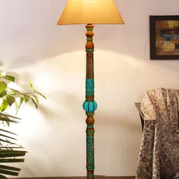 Devansh Off White & Blue Frustum Shaped Wooden Traditional Floor Lamp-image-101