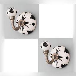 IndianShelf Black & White 2 Pieces Ceramic Floral Cloth Hangers Coat Hooks-17