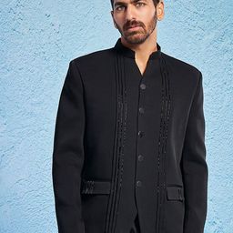 VASTRAMAY Mandarin Collar Sequinned Slim-Fit Bandhgala Blazers-picture-49
