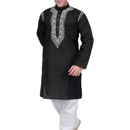 Exotic India Men Floral Embroidered Cotton Kurta with Pyjama-image-75