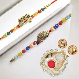 MEIRA JEWELLERY Set Of 2 Stone-Studded & Beaded Rakhi With Greeting Card Gift Set-image-40