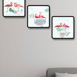 Livin'luxe Set of 3 MDF Panels Modern Pink And White Flamingo Wall Painting-picture-45