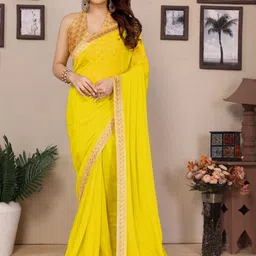 KALINI Yellow Poly Georgette Solid Sarees-picture-34