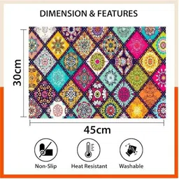 REVEXO 12Pc Pink & Yellow Printed Non Slip Table Placemats With Coasters image 4