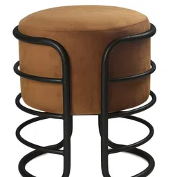 Blck Homes Black & Brown Velvet & Metal Round Ottoman-image-47