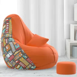 XXXL PatternPuff Bag With Free Cushion and Puffy , City Lights - H - Orange Black Teardrop Bean BagWith Bean Filling-20