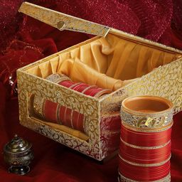 PANASH Gold-Plated Red & White CZ-Studded Chuda Set Of 66-18