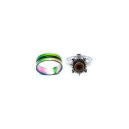 Dynamic Retail Global Set of 2 Rings for Men & Women, Green-Red Alloy Ring ()-picture-47