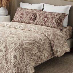 Boutique Living India Brown Geometric 152 TC Queen Bedsheet with 2 Pillow Covers-image-1