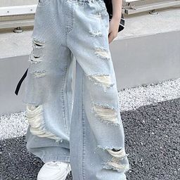 LULU & SKY Girls Wide Leg Low-Rise Highly Distressed Heavy Fade Jeans-picture-27