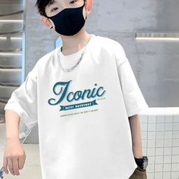 Xsole Boys Typographic Printed Drop-Shoulder Sleeves Cotton Oversized T-shirt-image-4