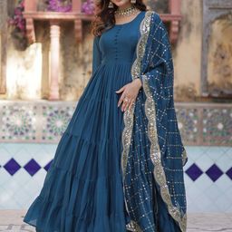 JATRIQQ Georgette Ethnic Gown with Embroidered Dupatta-image-19