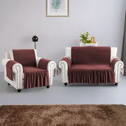 Kuber Industries Maroon Velvet 2 Piece Sofa Cover With Arms-3
