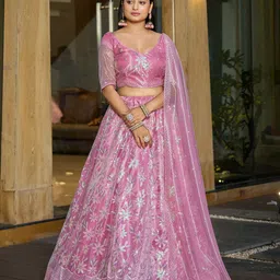 Warthy Ent Embroidered Sequinned Semi-Stitched Lehenga & Unstitched Blouse With Dupatta image 5