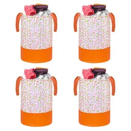 Fashion Throw 4Pcs Orange-Colored & White Floral Printed Foldable Laundry Bags - 45 L Each-picture-34