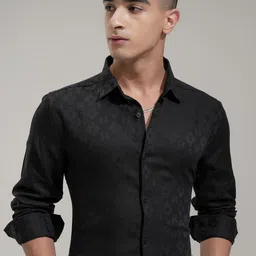 HIGHLANDER Men Comfort Fit Spread Collar Textured Cotton Formal Shirt-picture-43