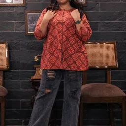 inkara Geometric Printed Round Neck Cotton Straight Kurtis-image-48