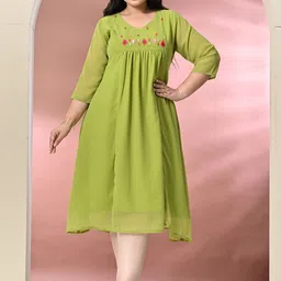 PrettyPlus by Desinoor.com Plus Size Embellished Georgette A-Line Dress-image-98